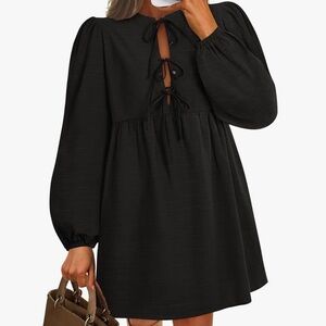 Zesica Puff Sleeve Tie-Front Babydoll Dress